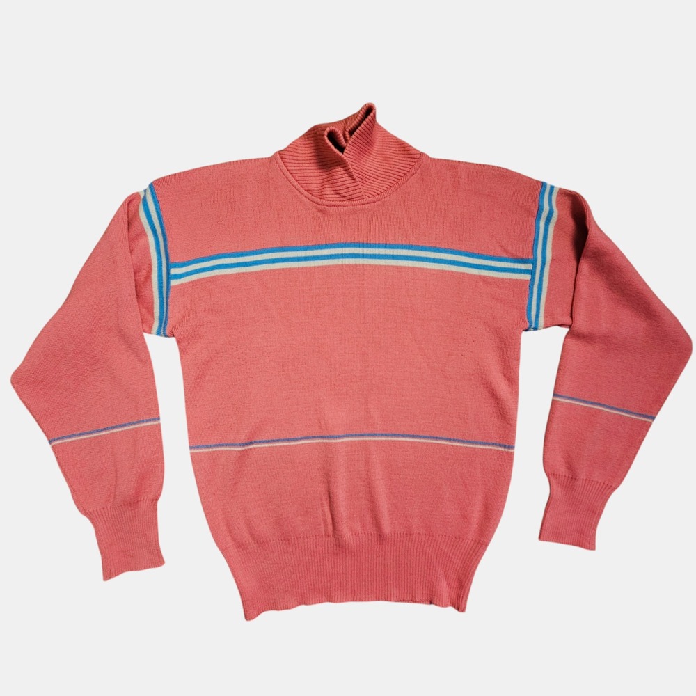 Vintage Mountain Goat Skiwear Wool Blend Mock Neck Striped Pullover Sweater 36